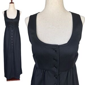 Vintage 70s Young Edwardian Arpeja Black Button Up Maxi Dress